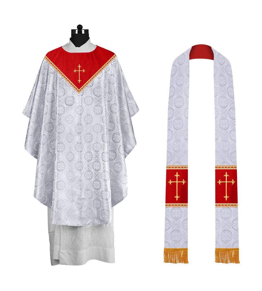Gothic Chasuble Vestment with Elegant Cross Embroidery