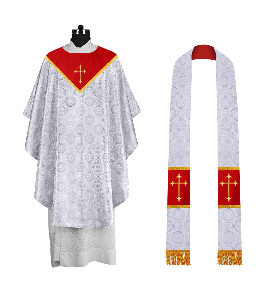 Gothic Chasuble Vestment with Elegant Cross Embroidery
