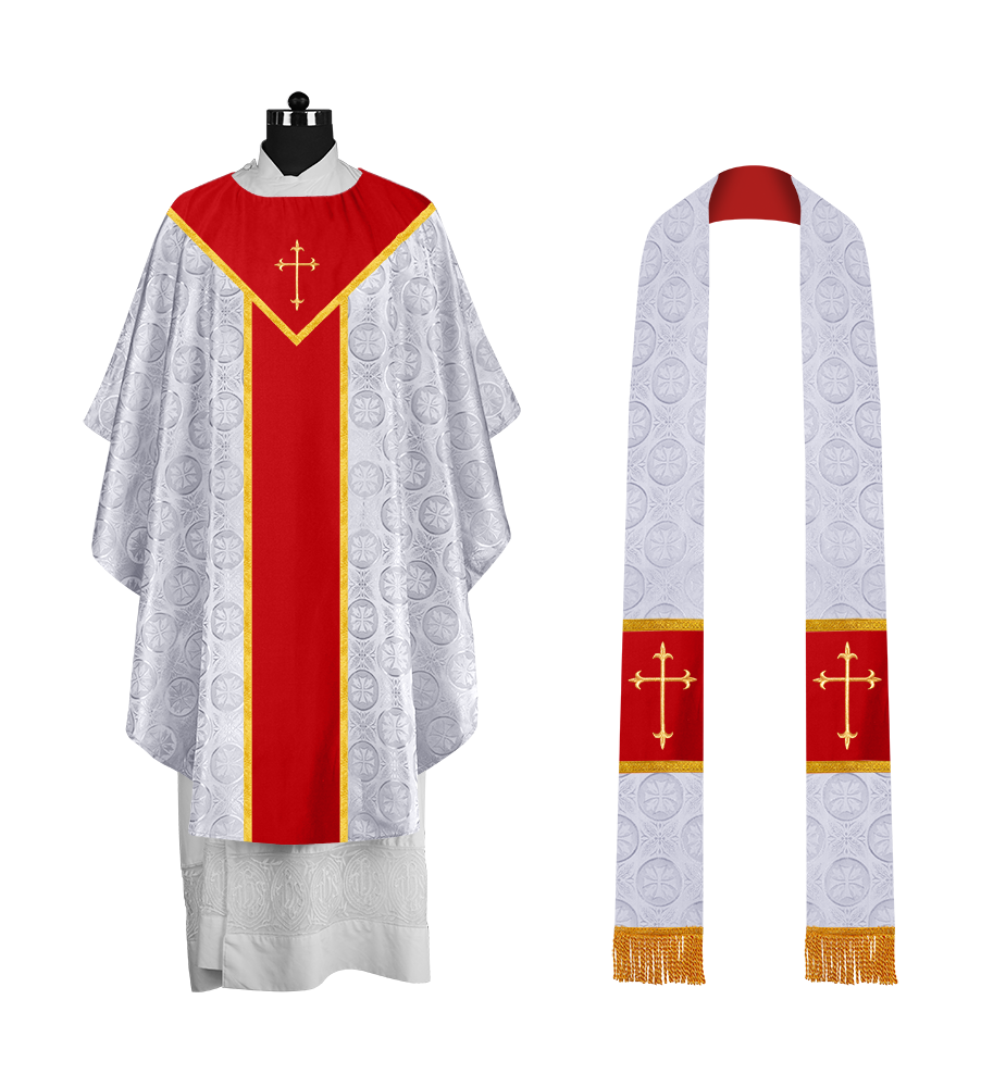 Ornate Gothic Chasuble with embroidered Cross Motif