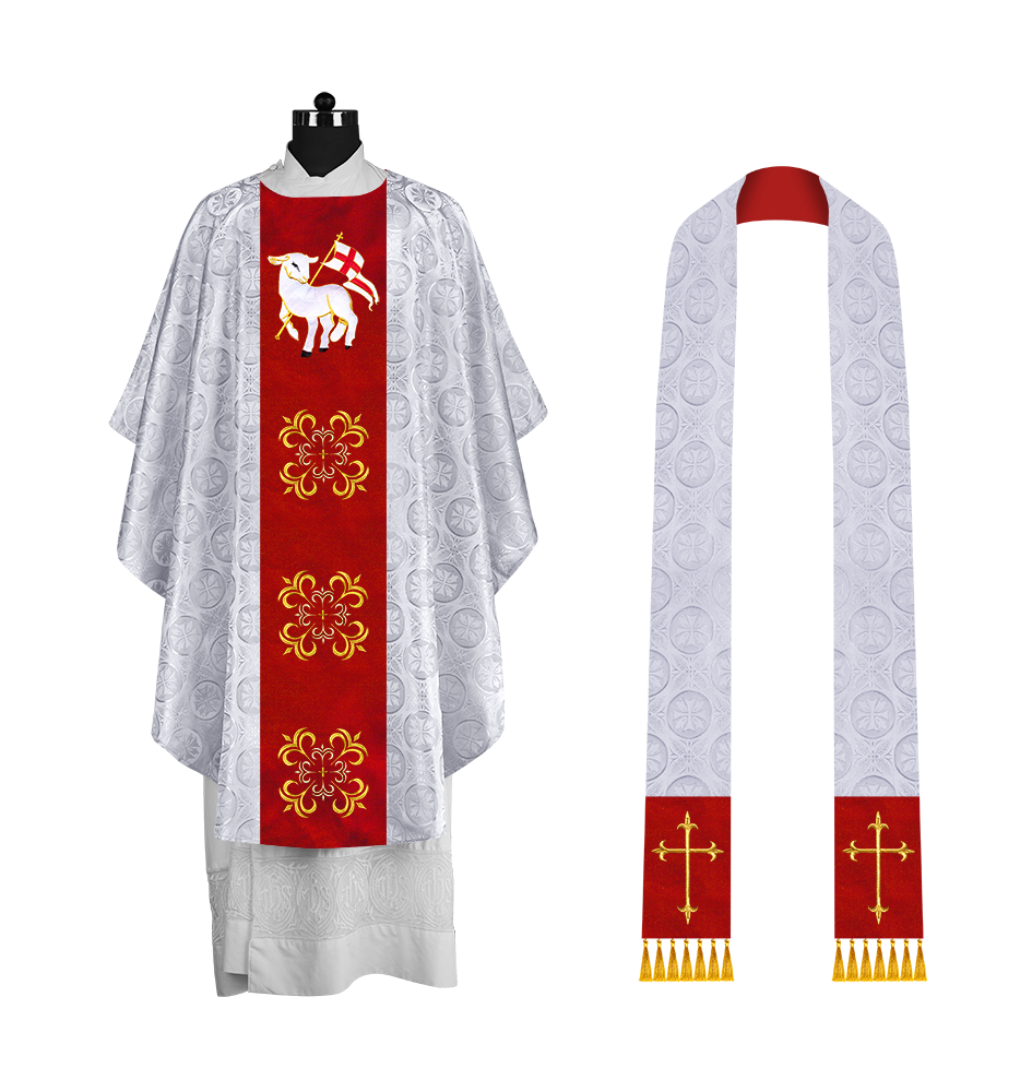 Embroidered Gothic Chasuble for Clergy with Liturgical Orphrey Design