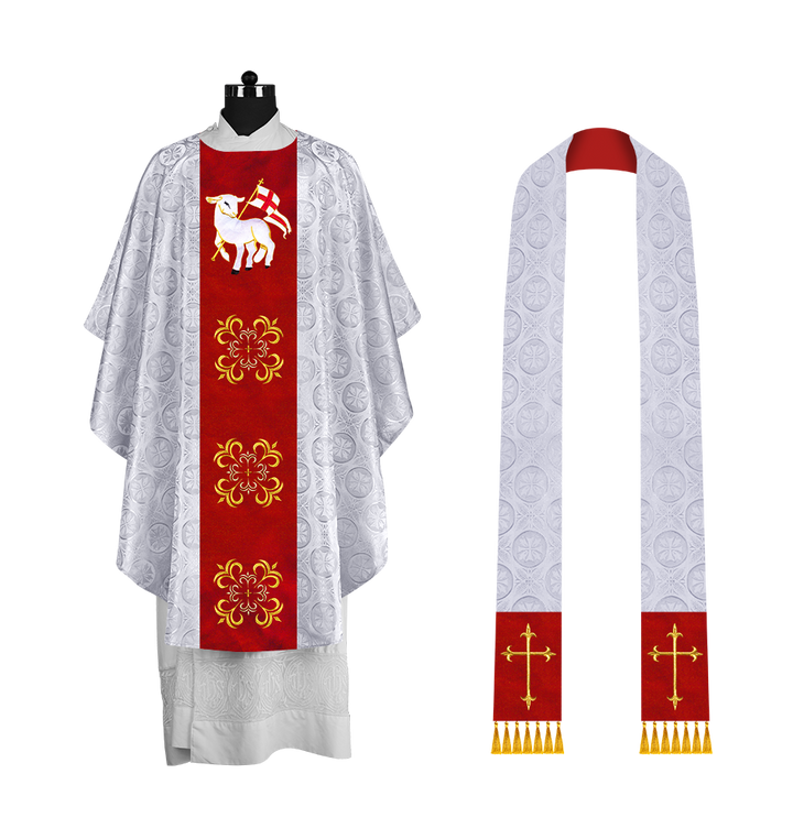 Embroidered Gothic Chasuble for Clergy with Liturgical Orphrey Design