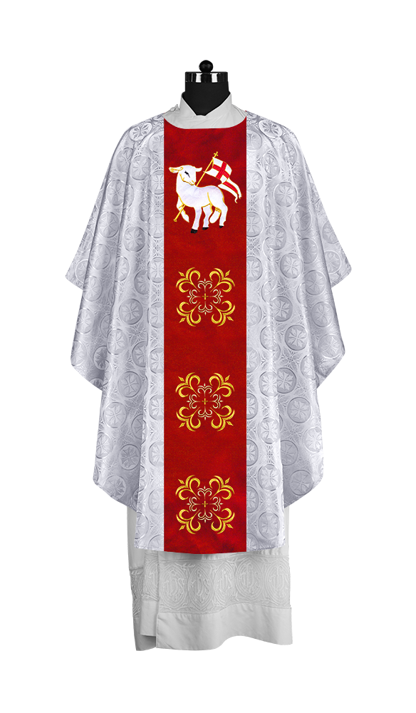 Embroidered Gothic Chasuble for Clergy with Liturgical Orphrey Design