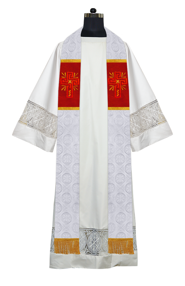 Liturgical Stole Adorned with Embroidered Cross Motif