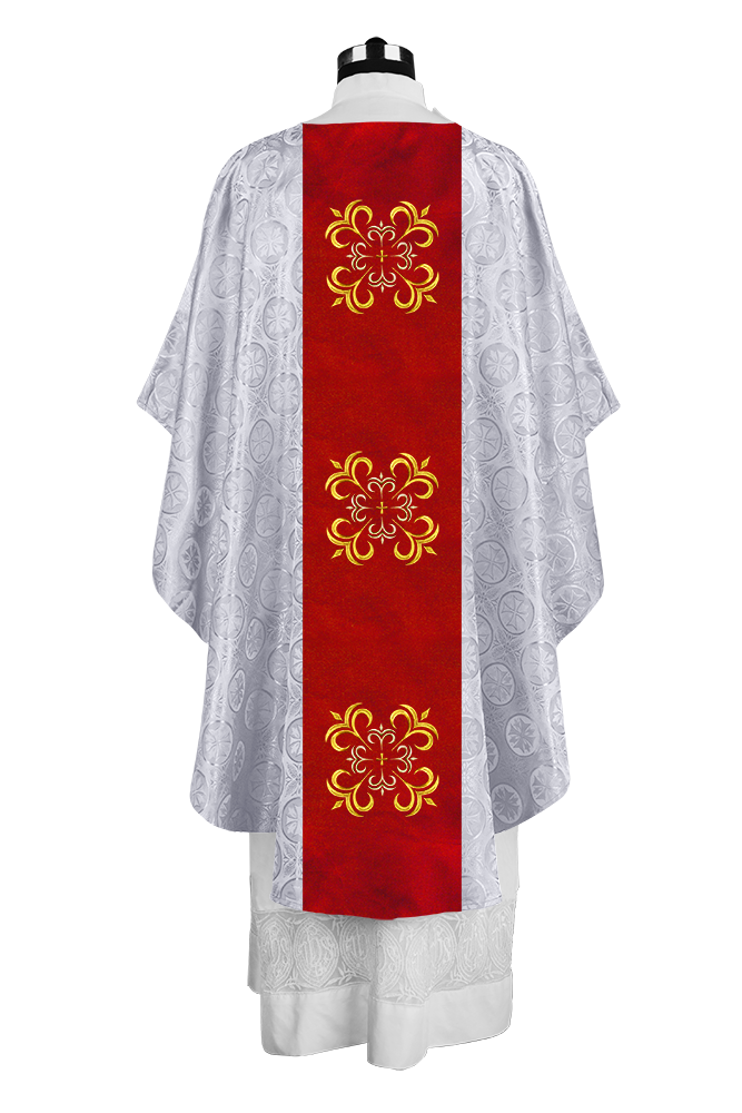 Embroidered Gothic Chasuble for Clergy with Liturgical Orphrey Design