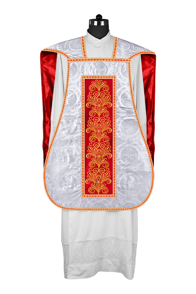 Roman Chasuble Vestment Enriched with Colored Braids and Trims