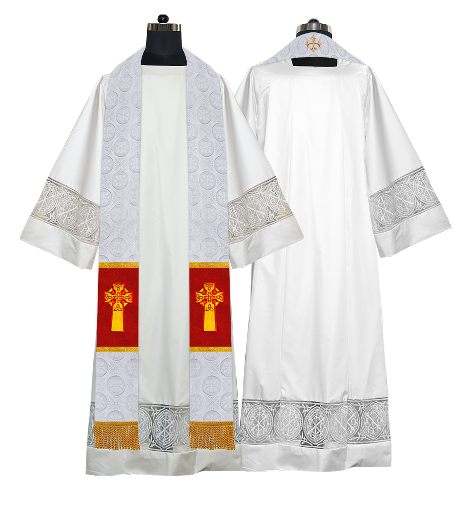 Liturgical Stole Adorned with Embroidered Cross Motif