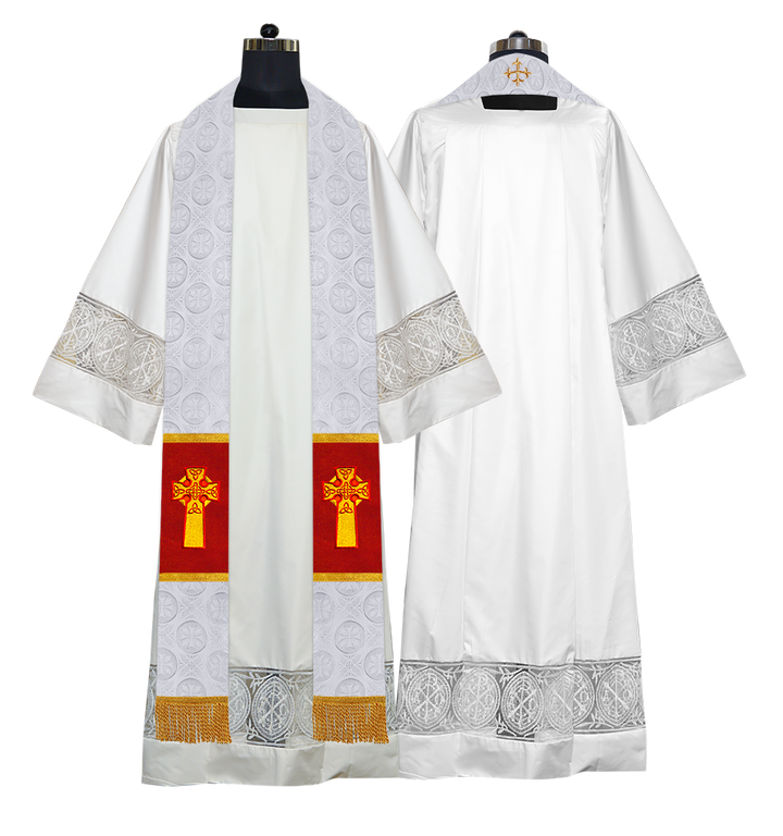 Liturgical Stole Adorned with Embroidered Cross Motif
