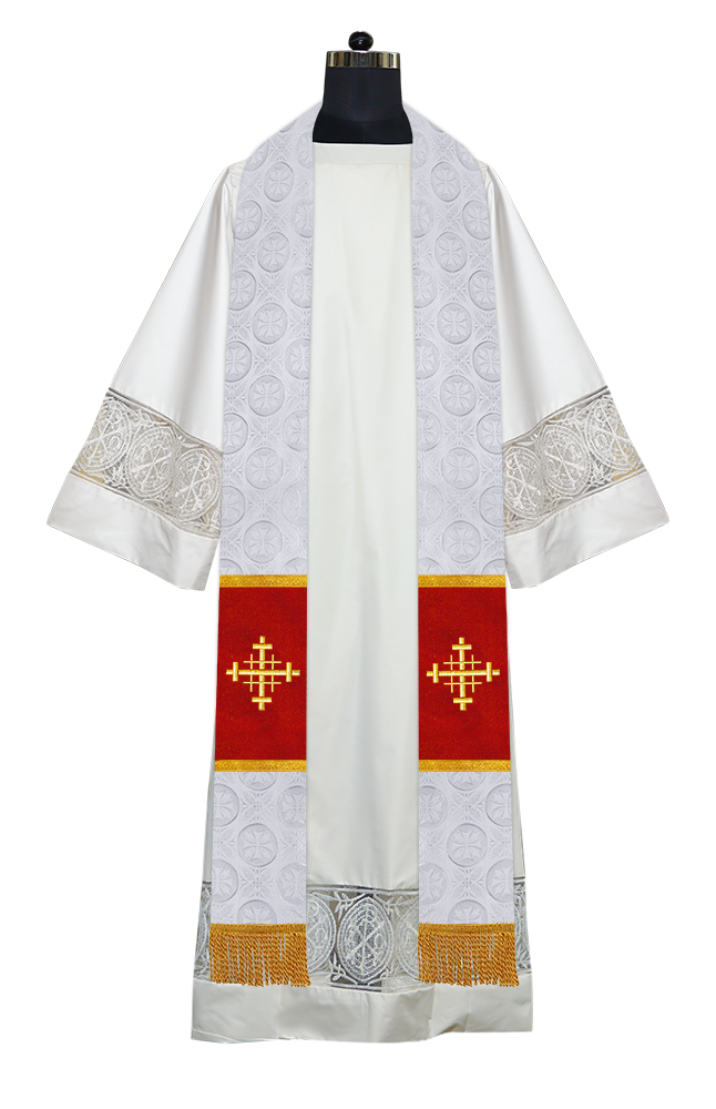 Liturgical Stole Adorned with Embroidered Cross Motif