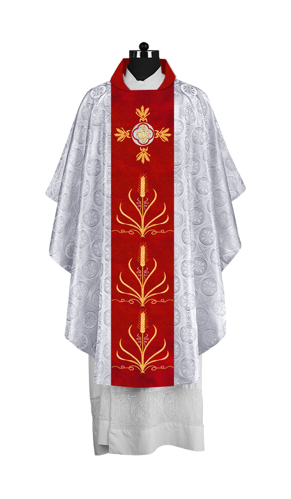 Traditional Liturgical Chasuble with Ornate Embroidered Orphrey