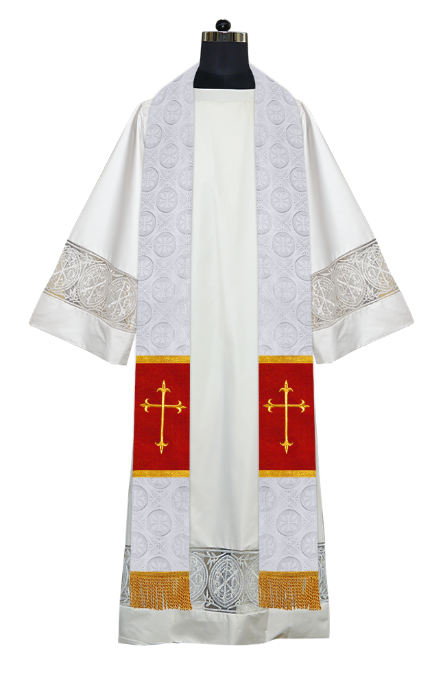 Liturgical Stole Adorned with Embroidered Cross Motif