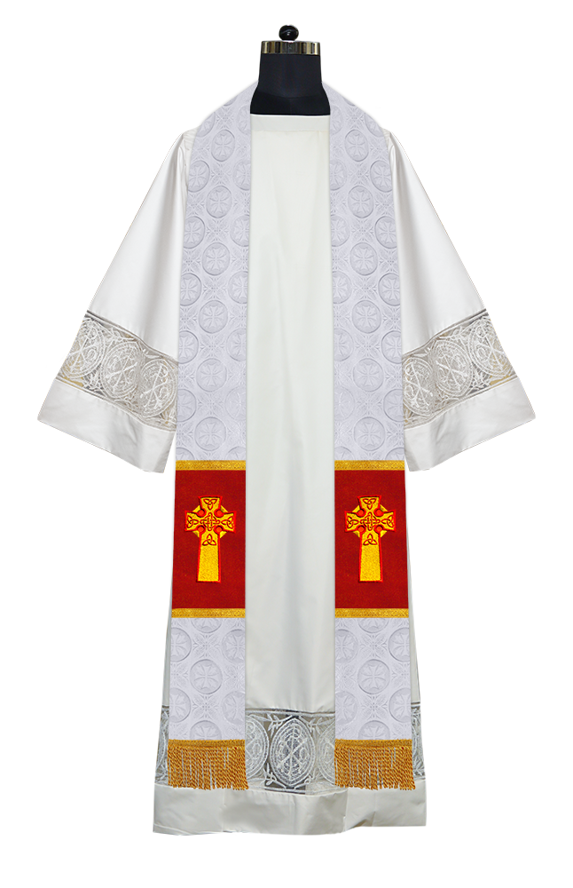 Liturgical Stole Adorned with Embroidered Cross Motif