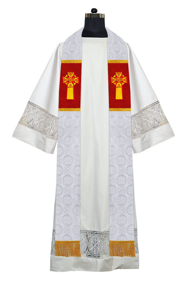 Liturgical Stole Adorned with Embroidered Cross Motif