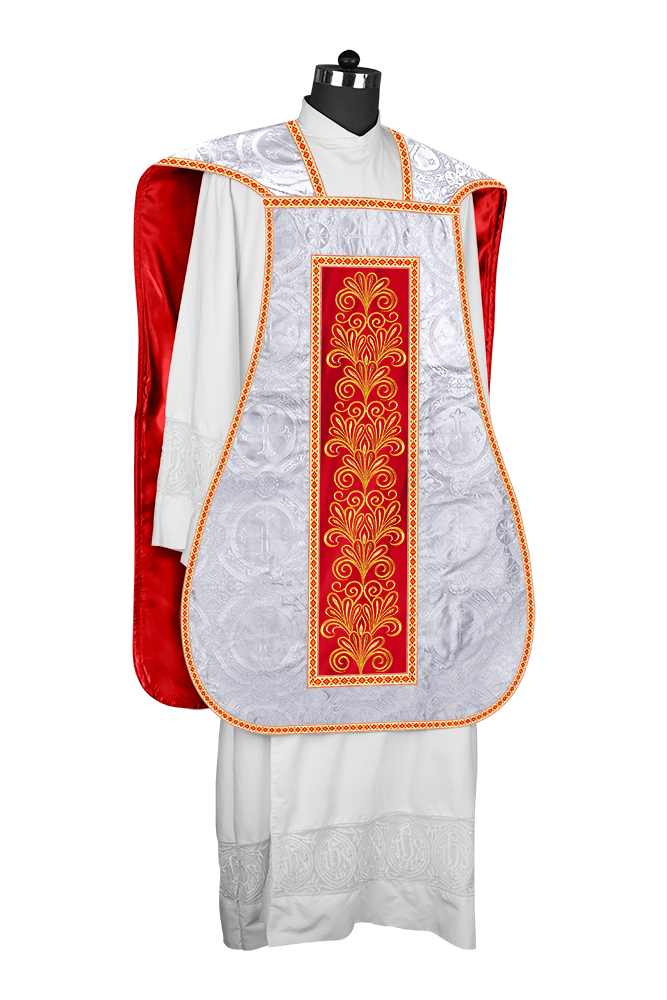 Roman Chasuble Vestment Enriched with Colored Braids and Trims