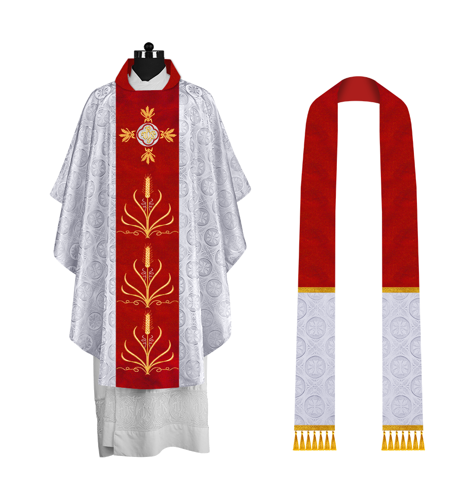 Traditional Liturgical Chasuble with Ornate Embroidered Orphrey