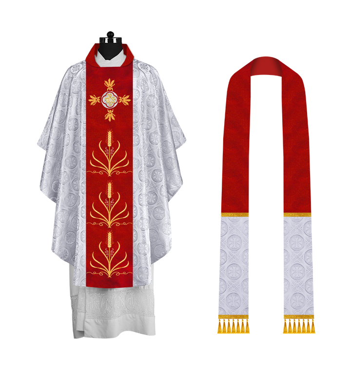 Traditional Liturgical Chasuble with Ornate Embroidered Orphrey