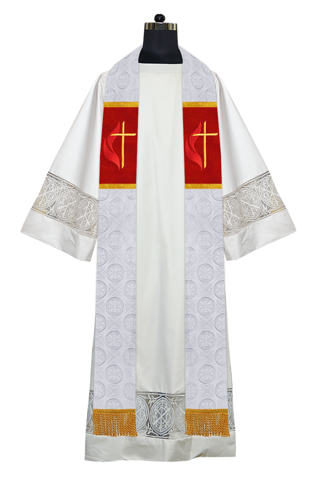 Liturgical Stole Adorned with Embroidered Cross Motif
