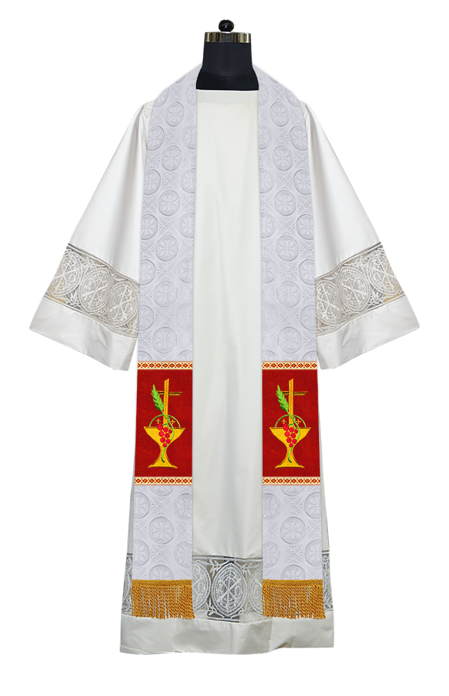 Clergy Stole with Ornate Embroidered Liturgical Motif