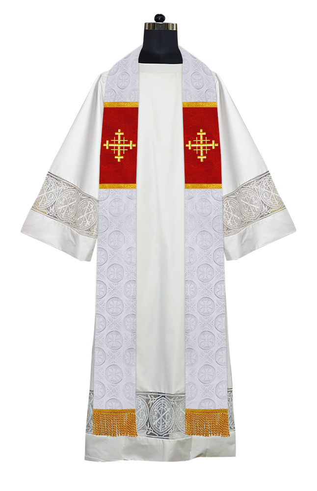 Liturgical Stole Adorned with Embroidered Cross Motif