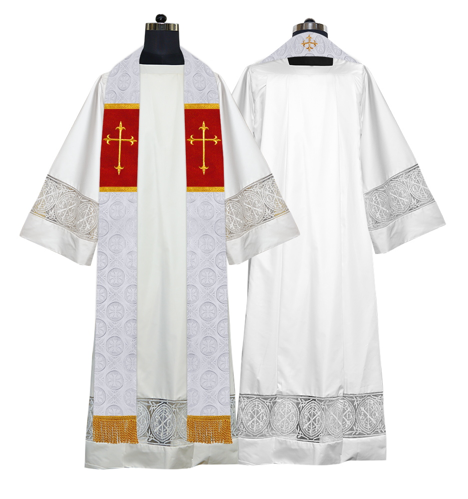 Liturgical Stole Adorned with Embroidered Cross Motif