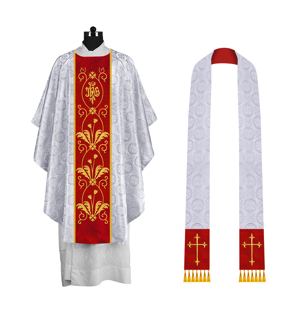 Gothic Chasuble with Elegant Embroidered Orphrey and IHS motif