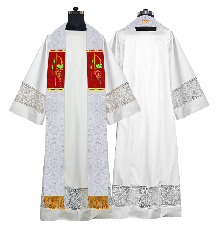 Clergy Stole with Ornate Embroidered Liturgical Motif