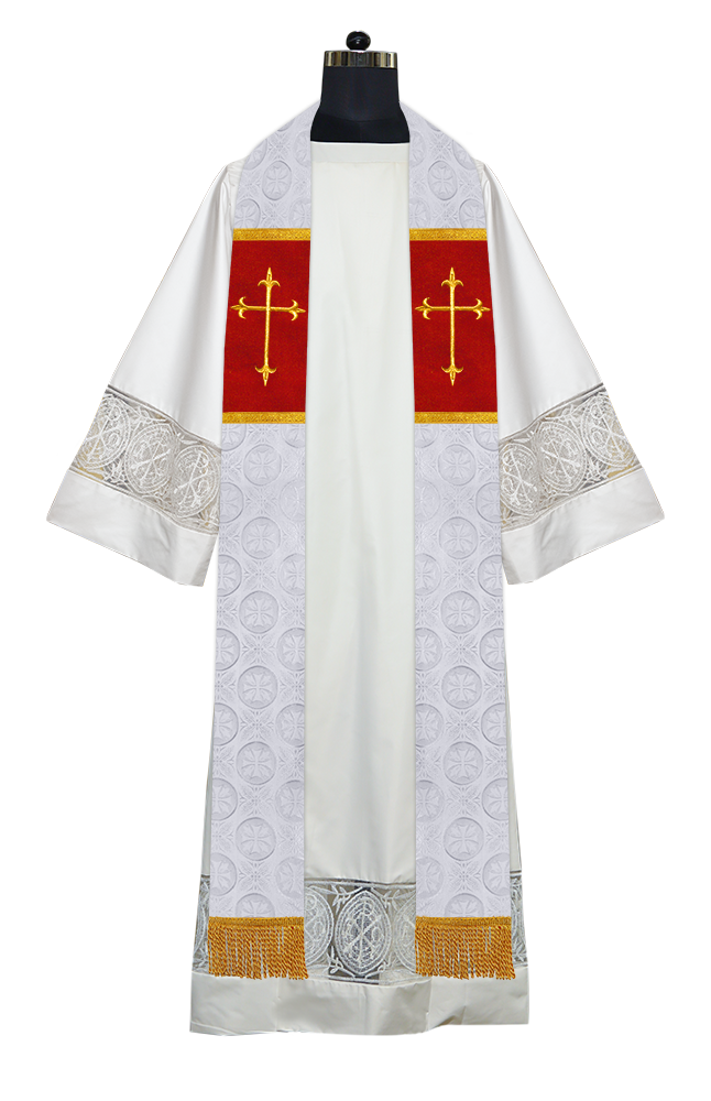 Liturgical Stole Adorned with Embroidered Cross Motif