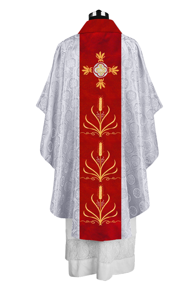Traditional Liturgical Chasuble with Ornate Embroidered Orphrey