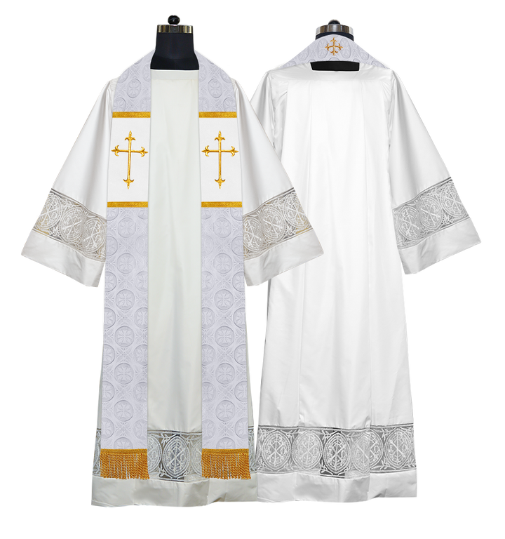 Liturgical Stole Adorned with Embroidered Cross Motif