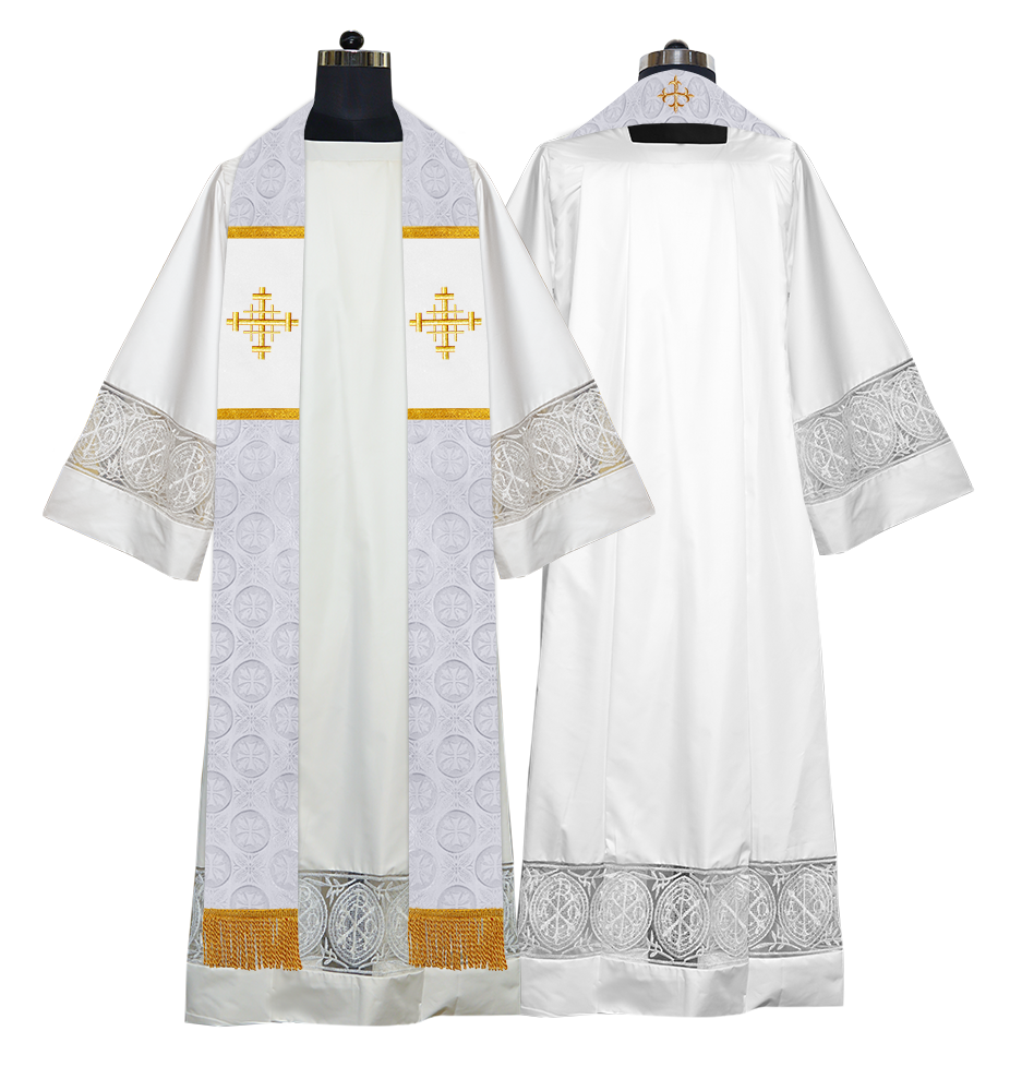 Liturgical Stole Adorned with Embroidered Cross Motif