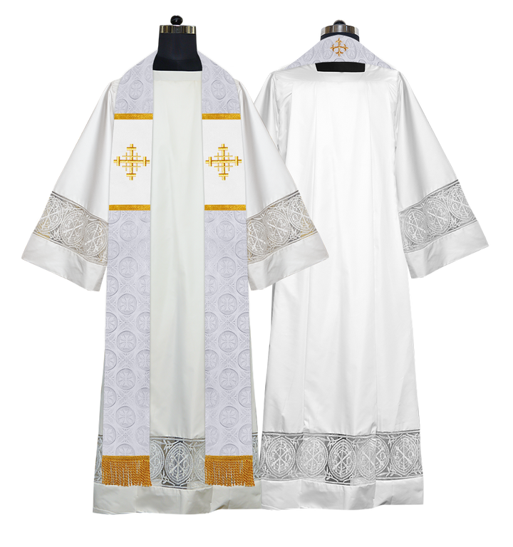 Liturgical Stole Adorned with Embroidered Cross Motif