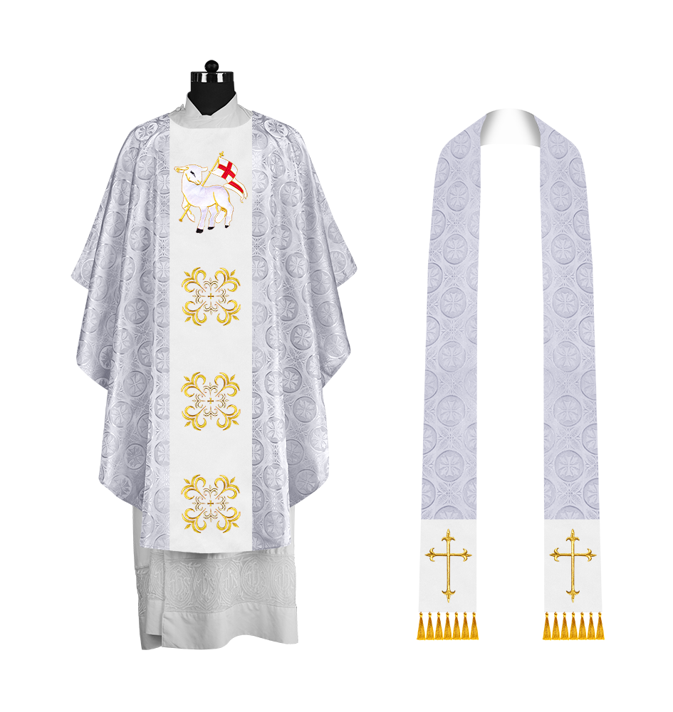 Embroidered Gothic Chasuble for Clergy with Liturgical Orphrey Design