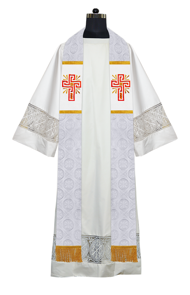 Liturgical Stole Adorned with Embroidered Cross Motif