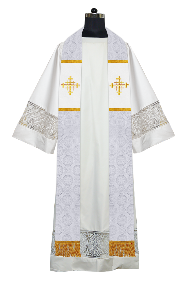 Liturgical Stole Adorned with Embroidered Cross Motif