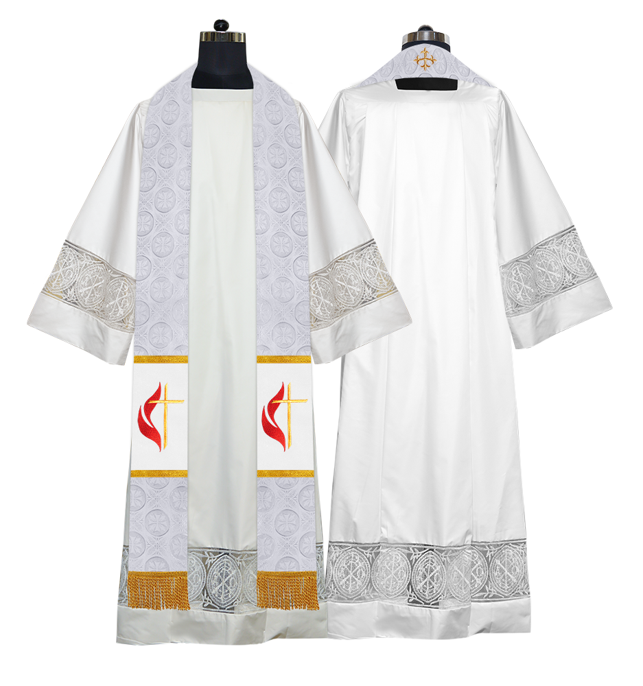 Liturgical Stole Adorned with Embroidered Cross Motif