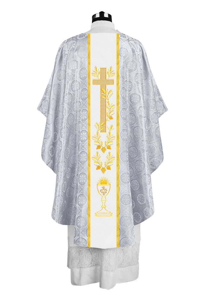Traditional Liturgical Chasuble with Ornate Embroidered Orphrey