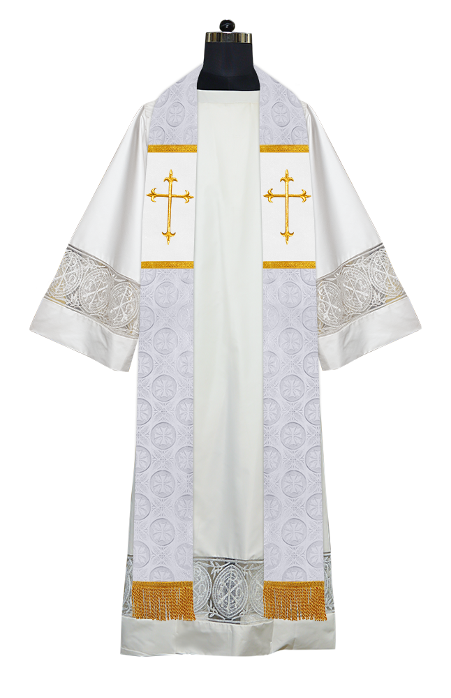 Liturgical Stole Adorned with Embroidered Cross Motif