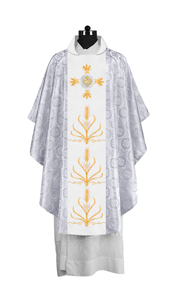 Traditional Liturgical Chasuble with Ornate Embroidered Orphrey