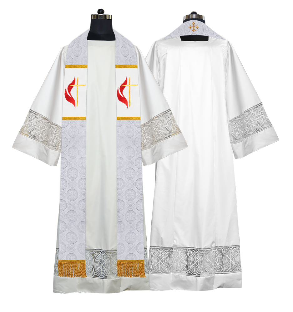 Liturgical Stole Adorned with Embroidered Cross Motif