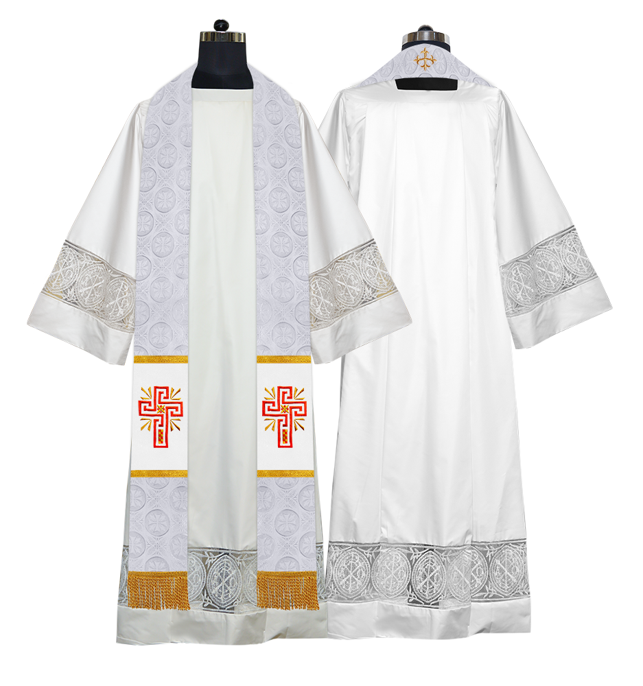 Liturgical Stole Adorned with Embroidered Cross Motif