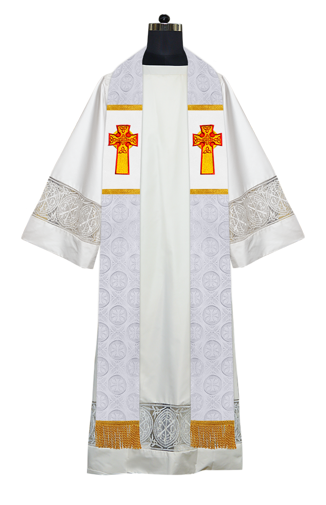 Liturgical Stole Adorned with Embroidered Cross Motif