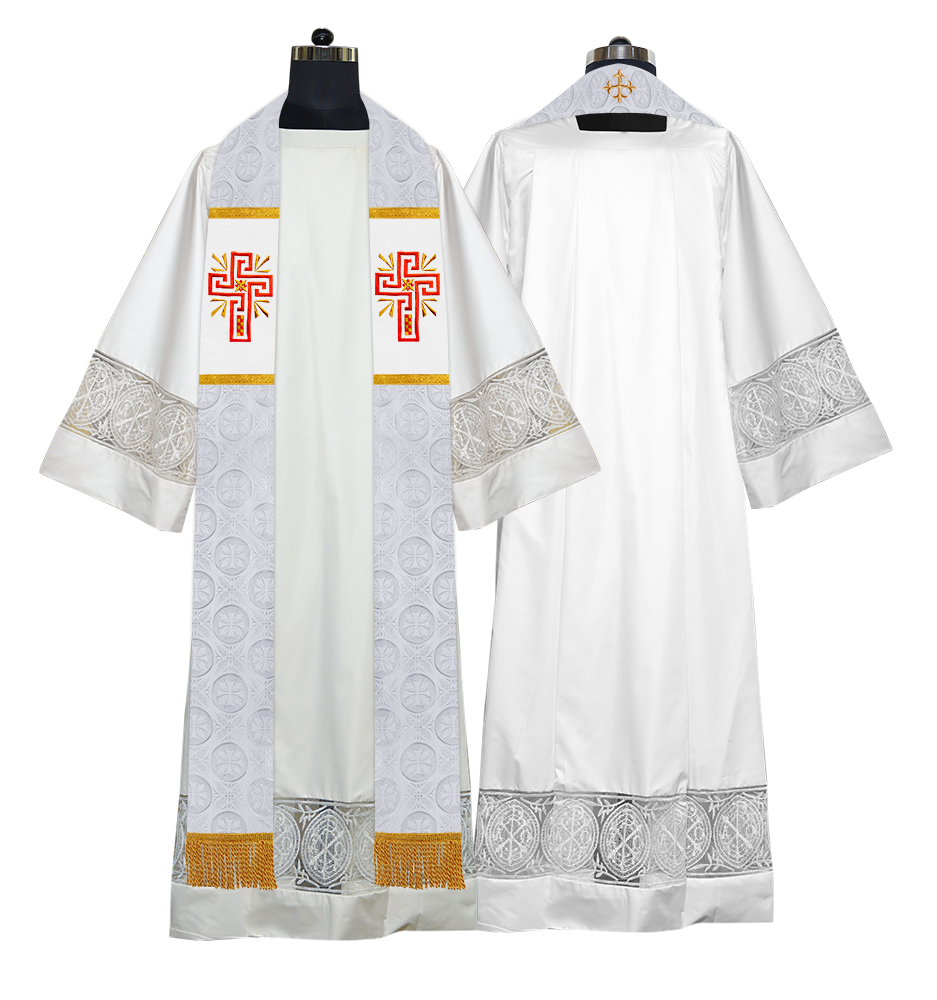 Liturgical Stole Adorned with Embroidered Cross Motif
