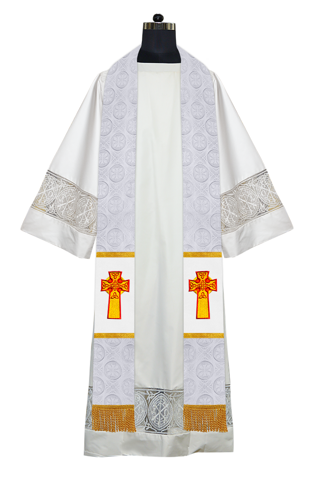 Liturgical Stole Adorned with Embroidered Cross Motif