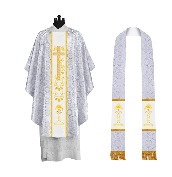 Traditional Liturgical Chasuble with Ornate Embroidered Orphrey