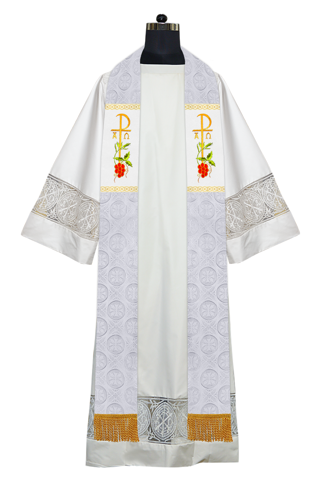 Clergy Stole with Ornate Embroidered Liturgical Motif