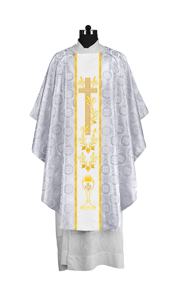 Traditional Liturgical Chasuble with Ornate Embroidered Orphrey