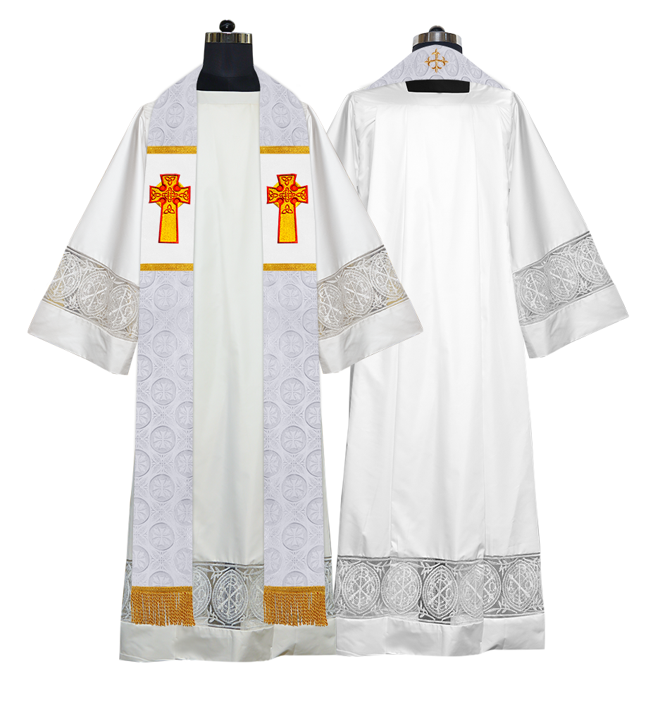 Liturgical Stole Adorned with Embroidered Cross Motif