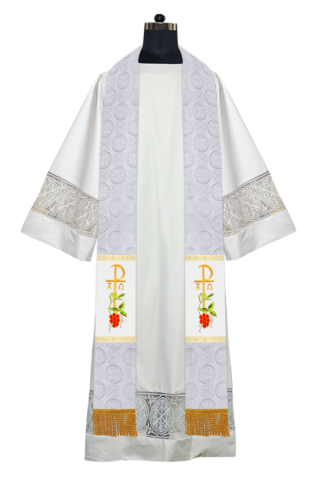 Clergy Stole with Ornate Embroidered Liturgical Motif