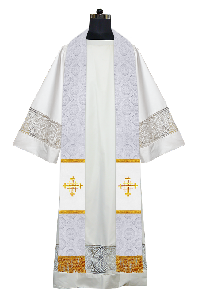 Liturgical Stole Adorned with Embroidered Cross Motif