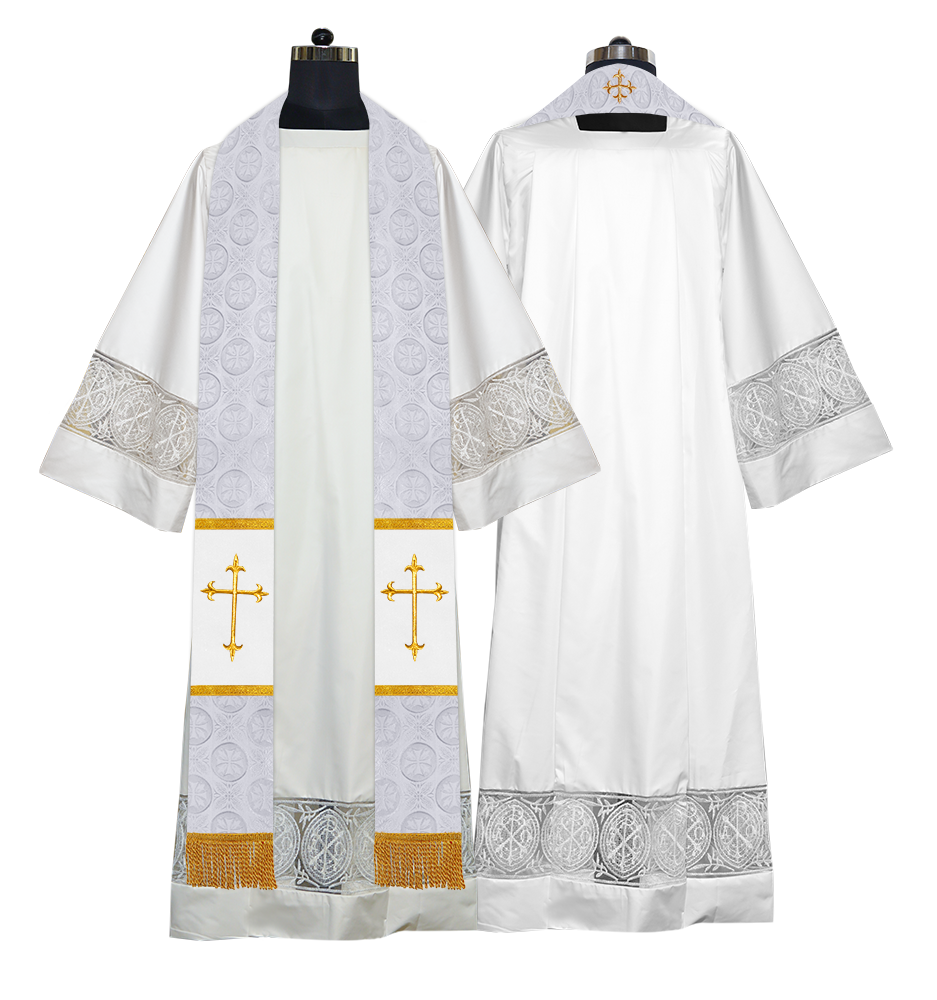 Liturgical Stole Adorned with Embroidered Cross Motif