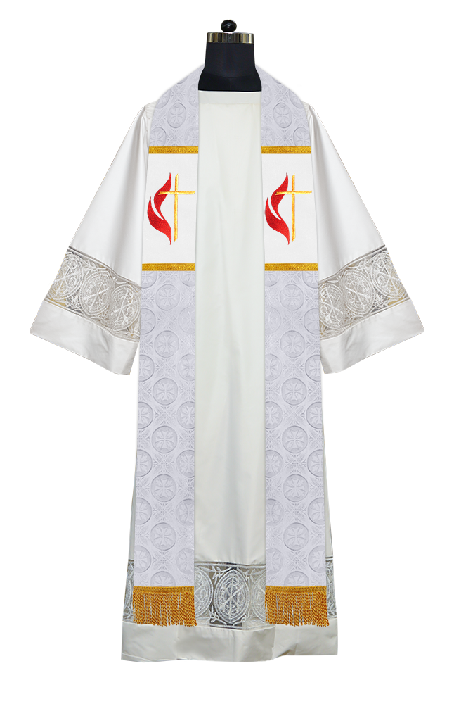 Liturgical Stole Adorned with Embroidered Cross Motif